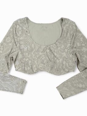 Aerie offline real me beige floral long sleeve crop top